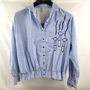 So French pinstripe embroidered cinched bottom button down shirt Size 36/4